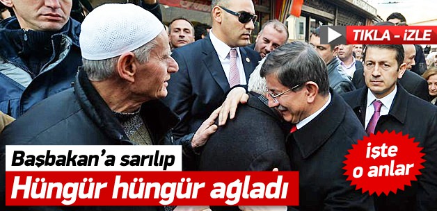 Davutoğlu'na sarılıp hüngür hüngür ağladı