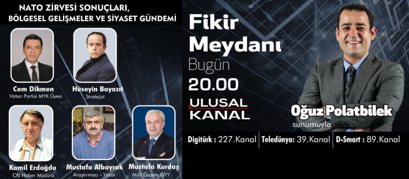 Başyazarımız Mustafa Albayrak bu akşam saat 20:00'de Ulusal kanalda