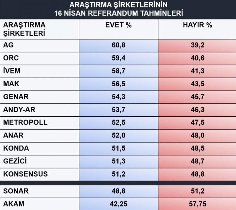 13 anket şirketinin referandum performansı